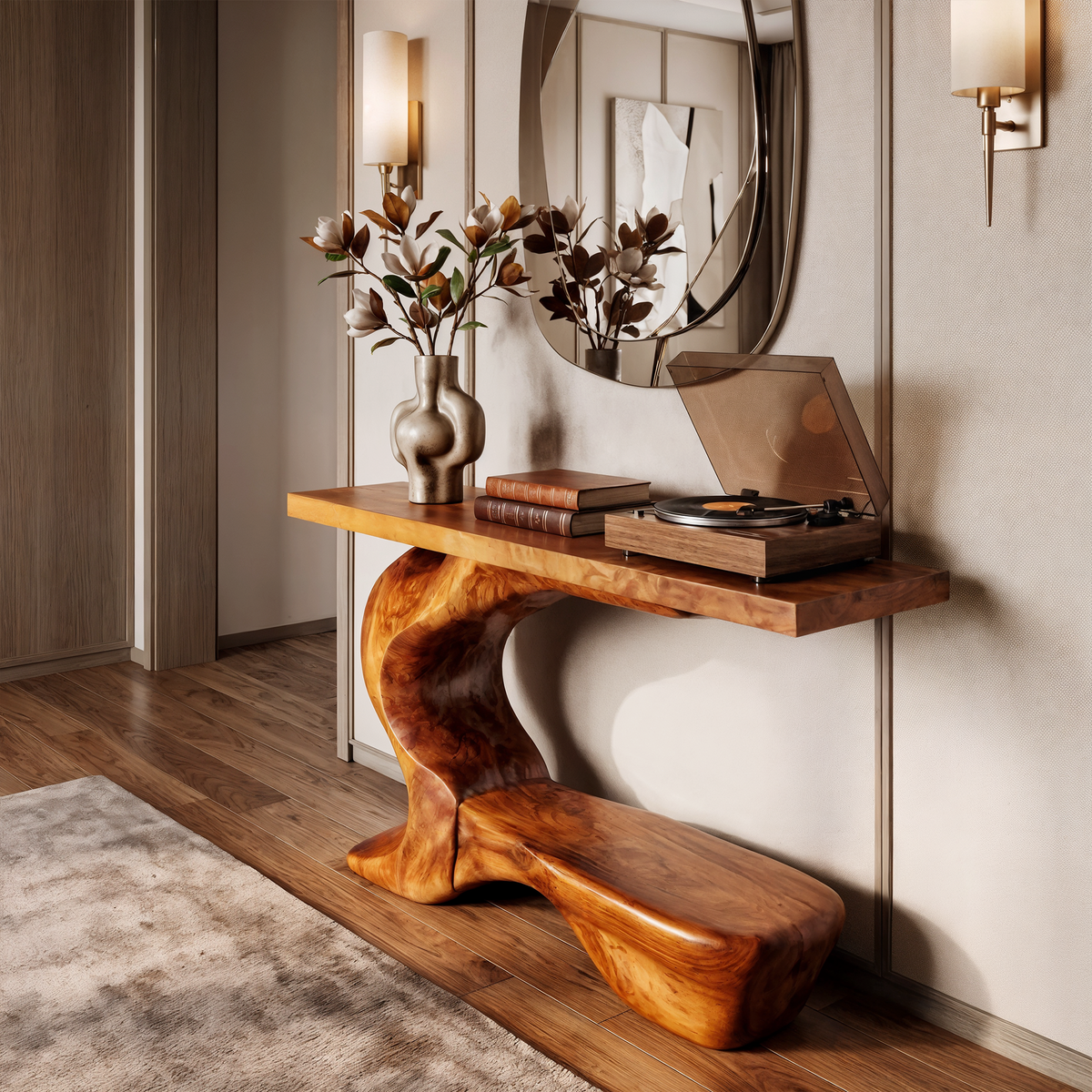 Console de style rustique sculptural avec base incurvée pour entrée SINLKICS705