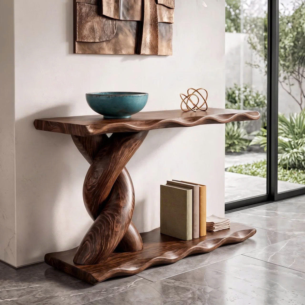 Table console contemporaine avec base en spirale et étagère de rangement inférieure pour salon SINLKICS701