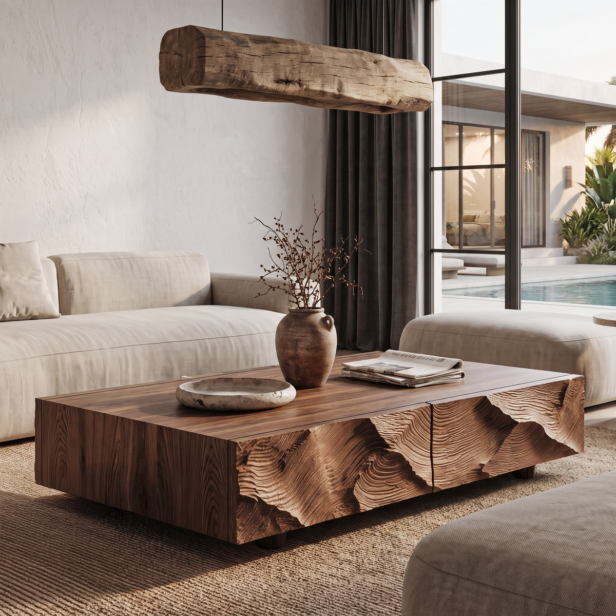 Table basse contemporaine avec façade de tiroir sculptée pour salon SINLHACF424