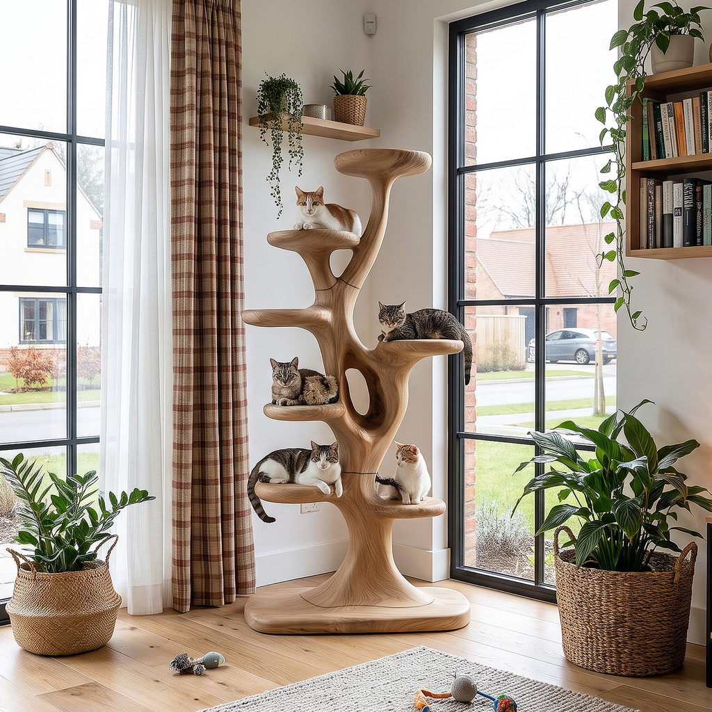 Arbre à chat moderne en forme d'arbre avec plateformes à plusieurs niveaux pour chats d'intérieur SINLHATT017