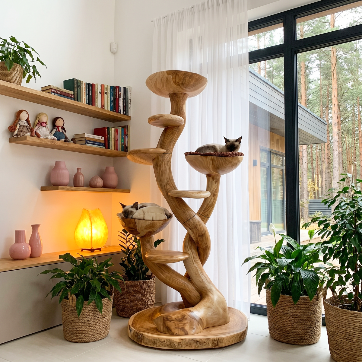 Arbre à chat sculptural organique avec plateformes multiniveaux pour chats d'intérieur SINLHATT018