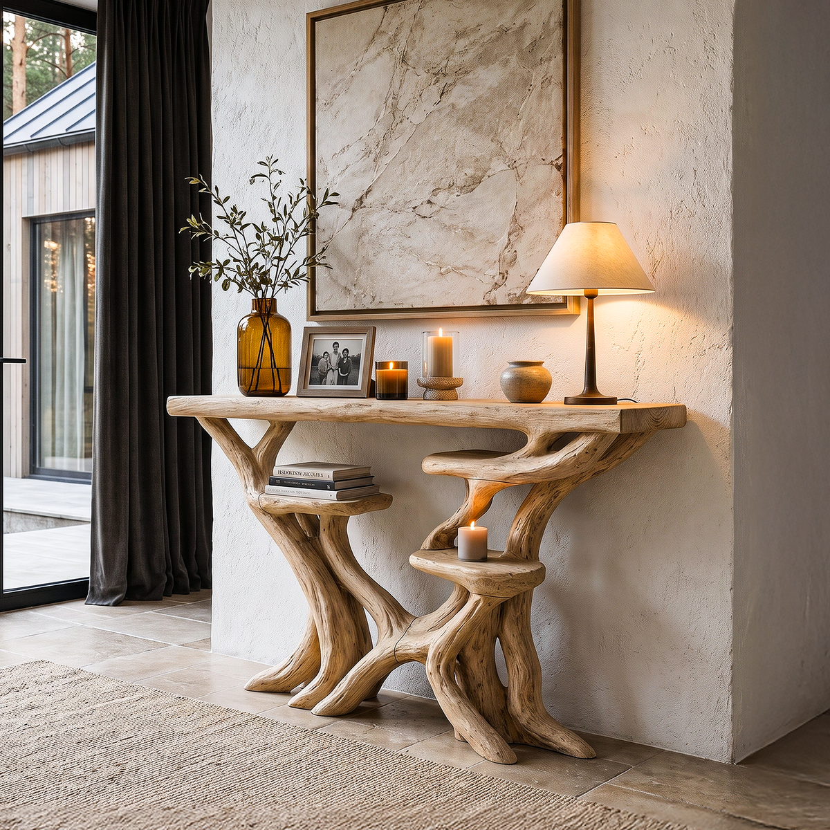 Console d'entrée et de salon artisanale en branches d'arbre SINLHACS697