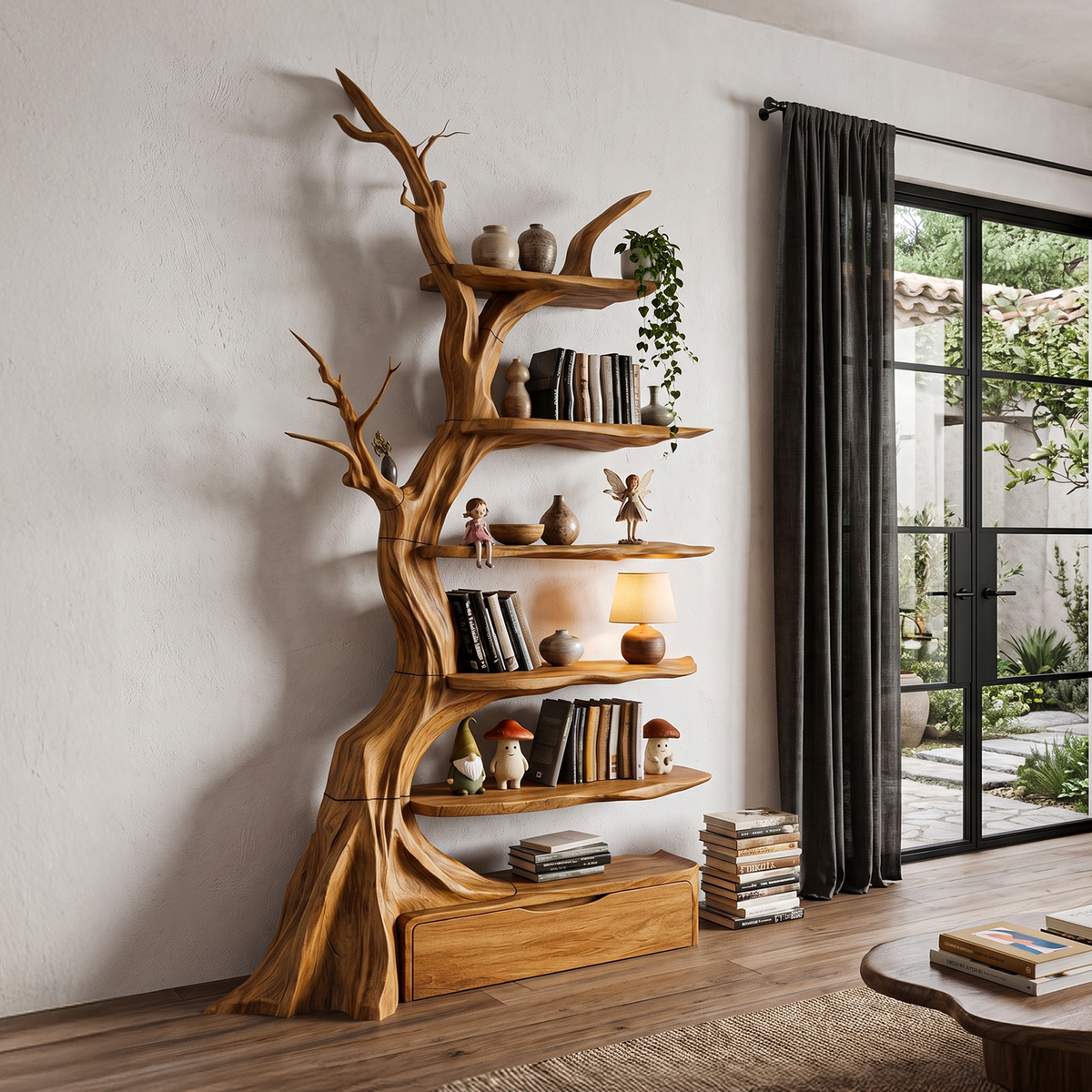 Bibliothèque arbre organique au design sculptural artisanal pour salon SINLHATB771