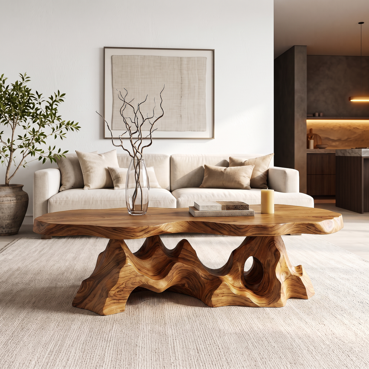 Table basse organique avec base en racine d'arbre sculpturale pour salon SINLHACF412