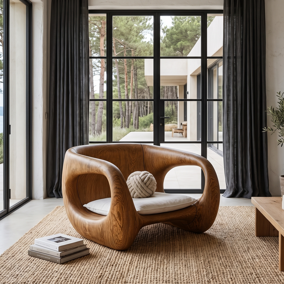 Chaise sculpturale contemporaine au design d'accoudoir fluide pour salon SINLHACHR039