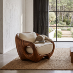Chaise longue rustique en bois avec dossier enveloppant pour coin lecture SINLHACHR040