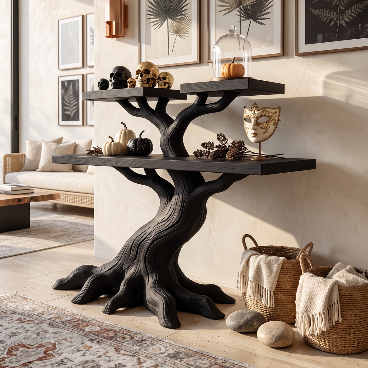 Console minimaliste en forme d'arbre noueux pour décoration d'Halloween vintage SILDTTNCS160