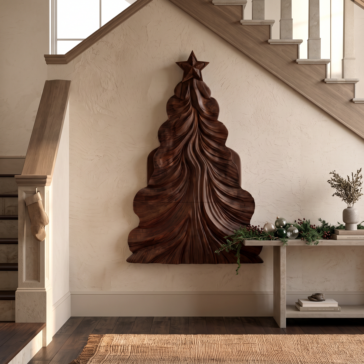 Décoration de Noël contemporaine en bois avec design ajouré incurvé pour salon SINLSAWA150