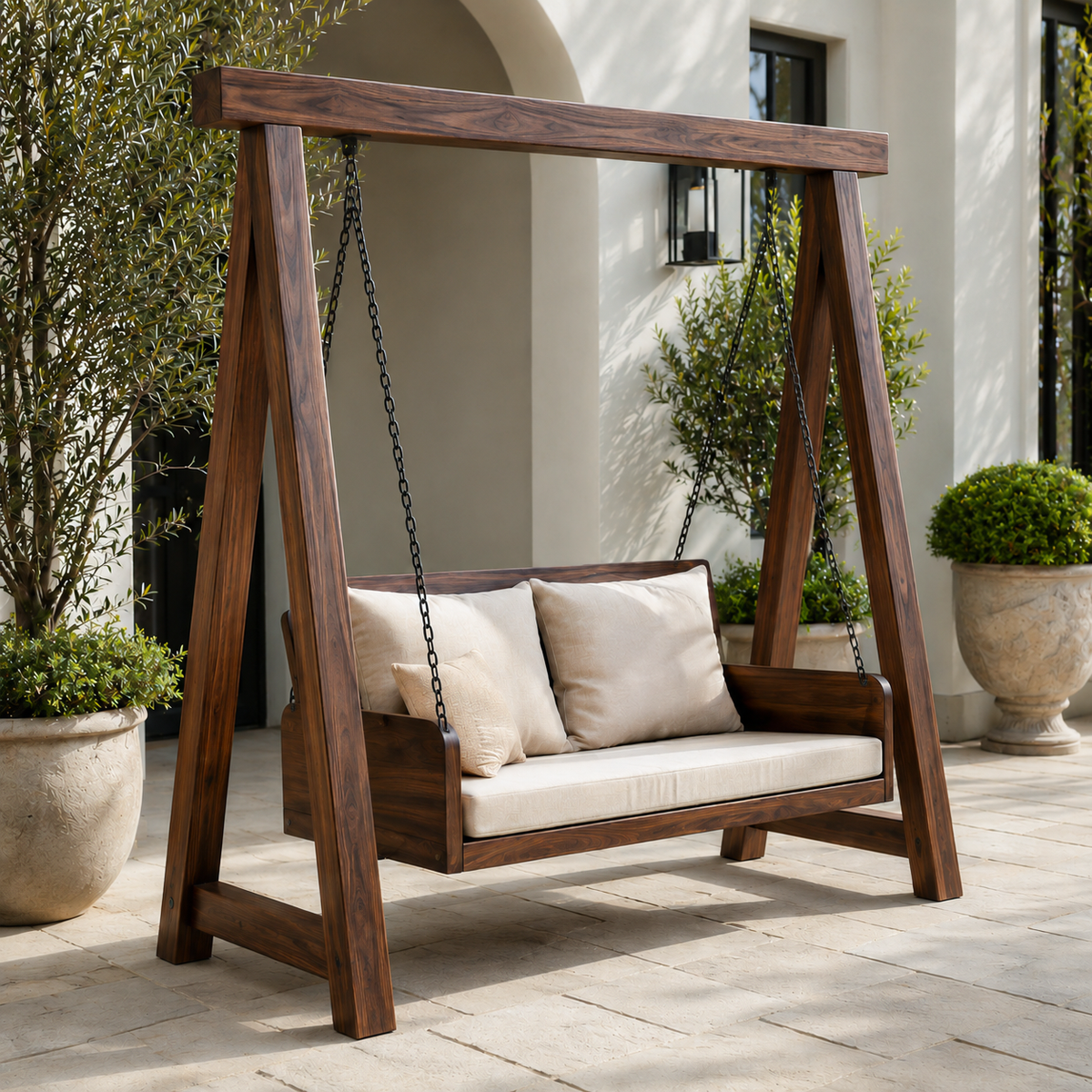 Balançoire en bois biologique avec dossier pour terrasse RTTHTTSG002