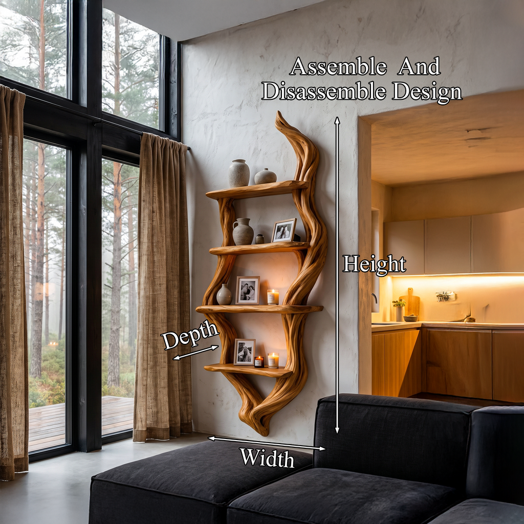 Étagère murale rustique, design branche d'arbre fabriqué à la main pour salon SINLHABS066