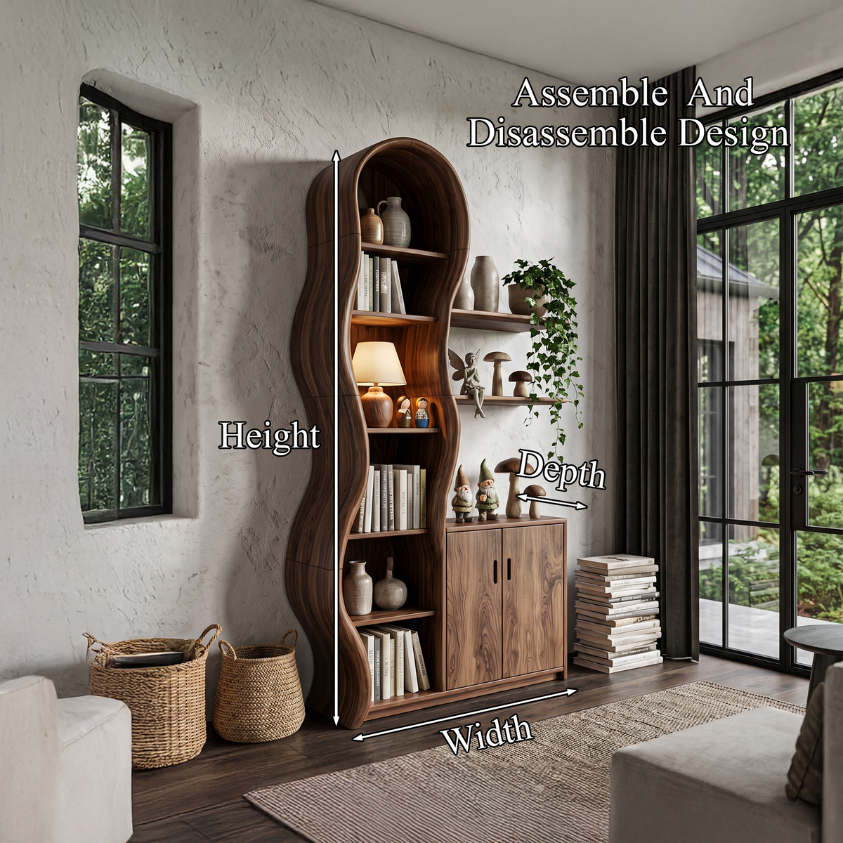 Vitrine contemporaine en bois avec structure en branches sculptées pour salon SINLHASD540