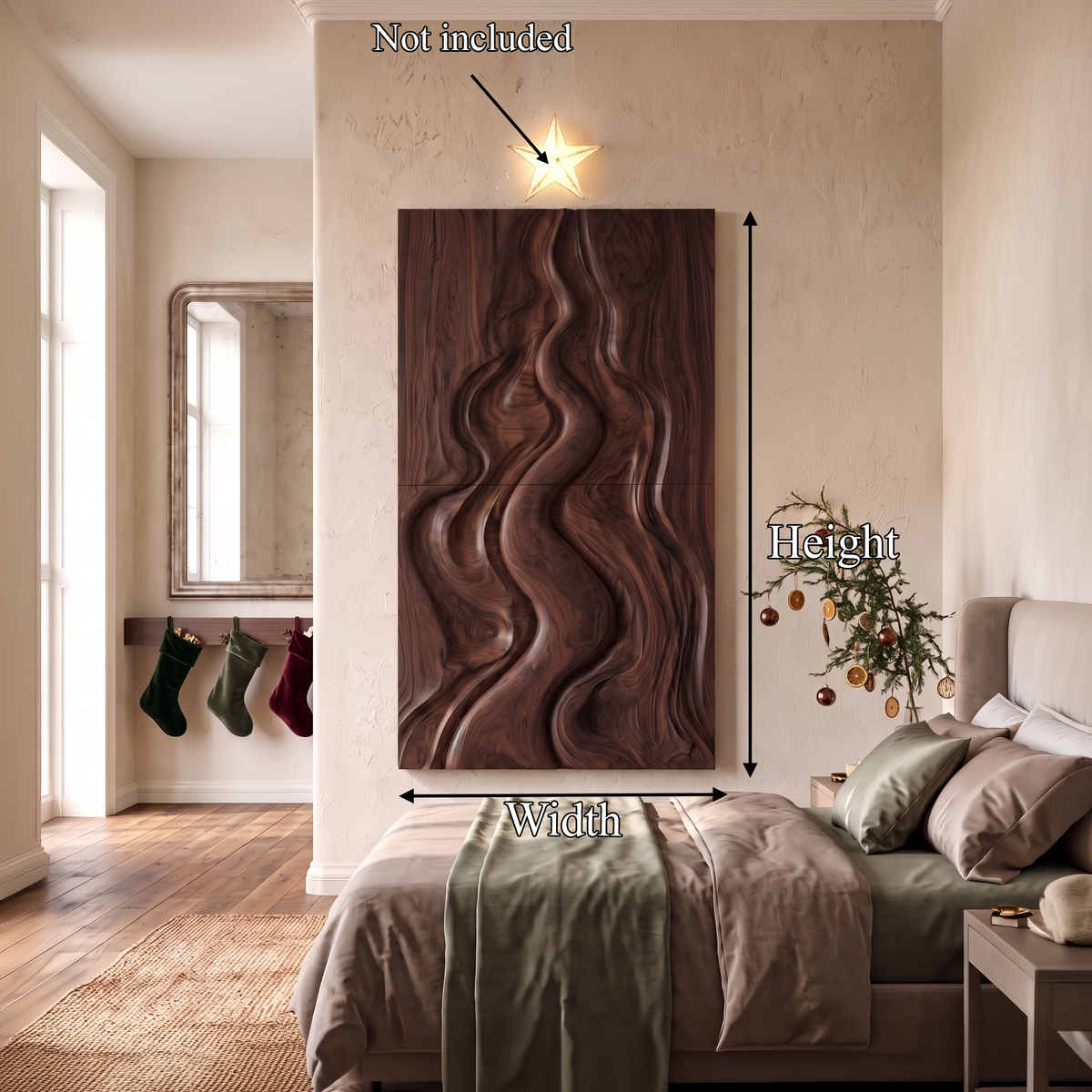Décoration murale abstraite de Noël naturelle au design sculpté fluide pour chambre à coucher SINLSAWA149