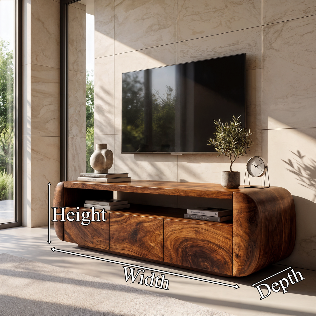 Meuble TV contemporain avec forme en bois sculpturale pour salon et séjour SINLKITVC095