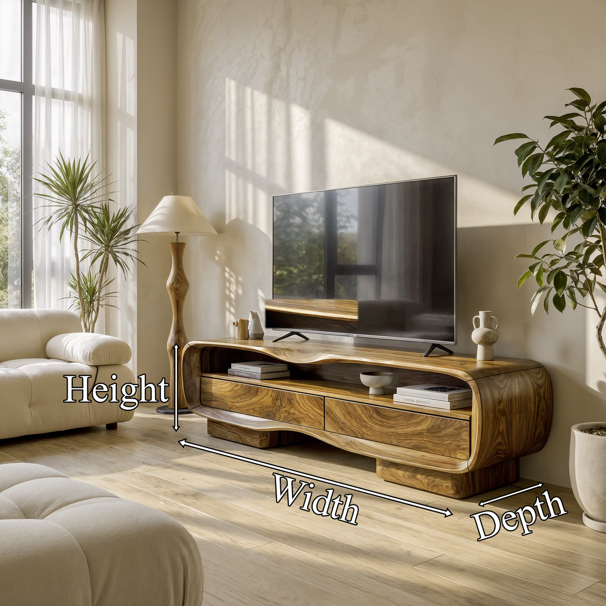 Meuble TV naturel au design bloc massif pour salon et salle familiale SINLKITVC093