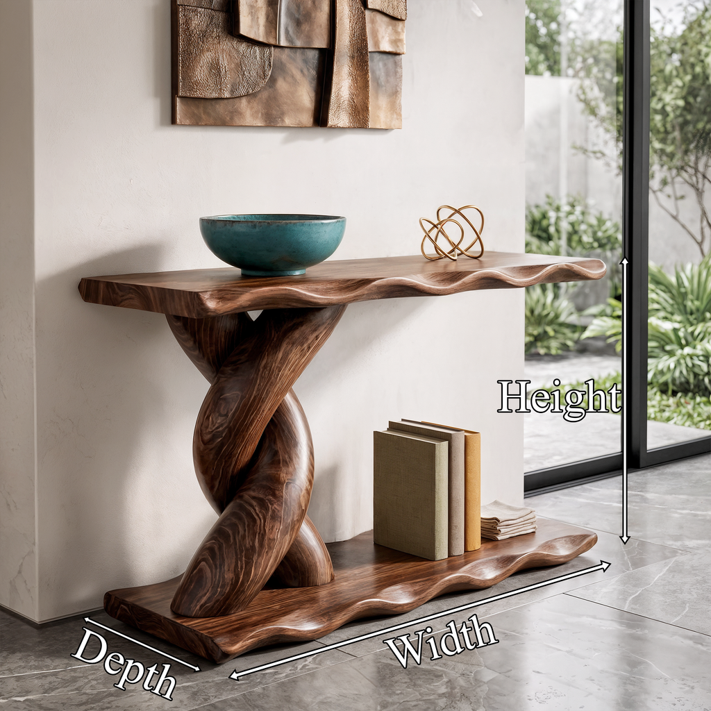 Table console contemporaine avec base en spirale et étagère de rangement inférieure pour salon SINLKICS701