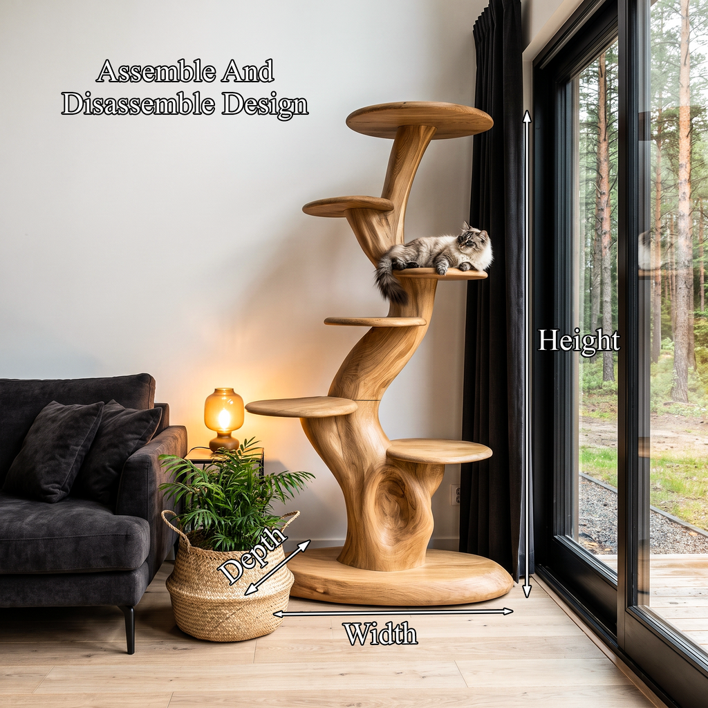 Arbre à chat sculptural rustique avec plateformes à plusieurs niveaux pour salon SINLHATT015