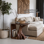 Table de chevet sculpturale rustique avec piétement inspiré de racines pour salon SINLHASTA300