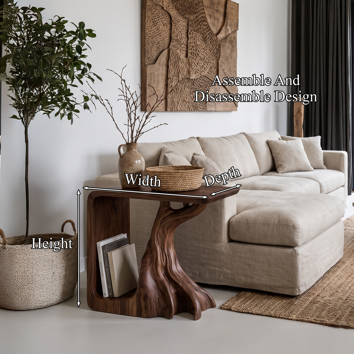 Table de chevet sculpturale rustique avec piétement inspiré de racines pour salon SINLHASTA300