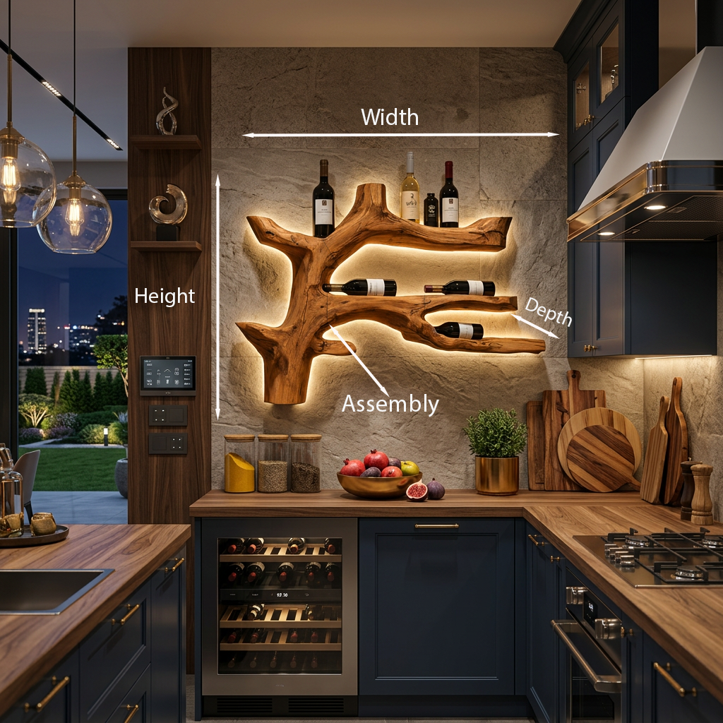 Porte-bouteille de vin mural style branche moderne pour décoration de salle à manger RTTHTTWH007