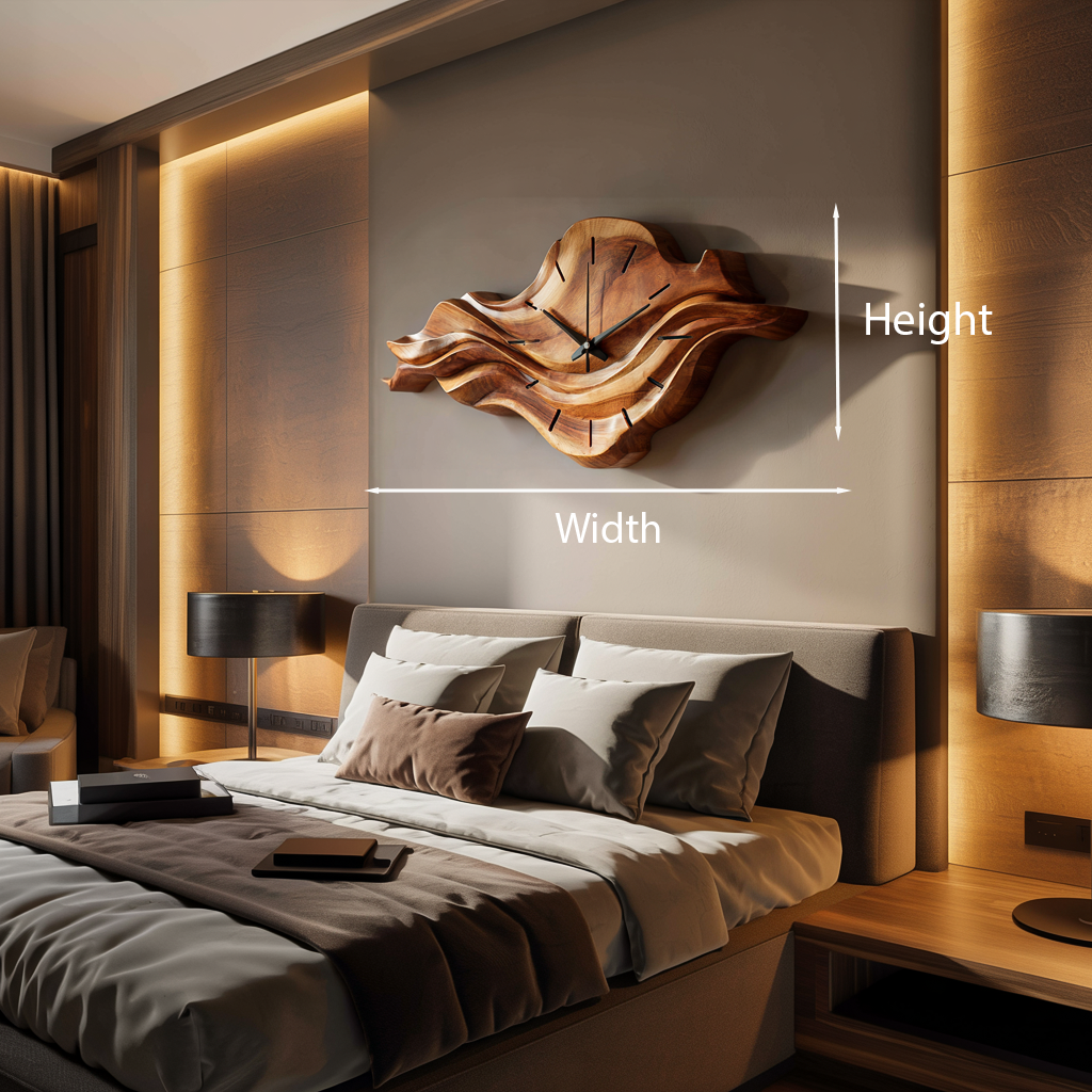 Horloge murale contemporaine en bois avec sculpture en forme de vague unique pour la maison RTTHTTWAC025
