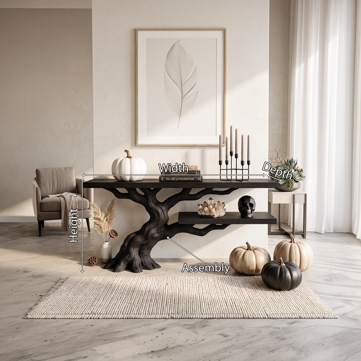 Table d'appoint moderne en forme de racines et de branches pour mobilier d'Halloween gothique SILDTTNCS159