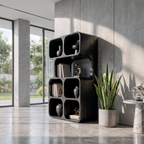 Bibliothèque inclinée artisanale au design en bois organique pour maison moderne SINLKIBS065