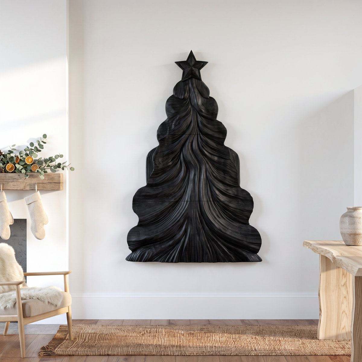 Décoration de Noël contemporaine en bois avec design ajouré incurvé pour salon SINLSAWA150