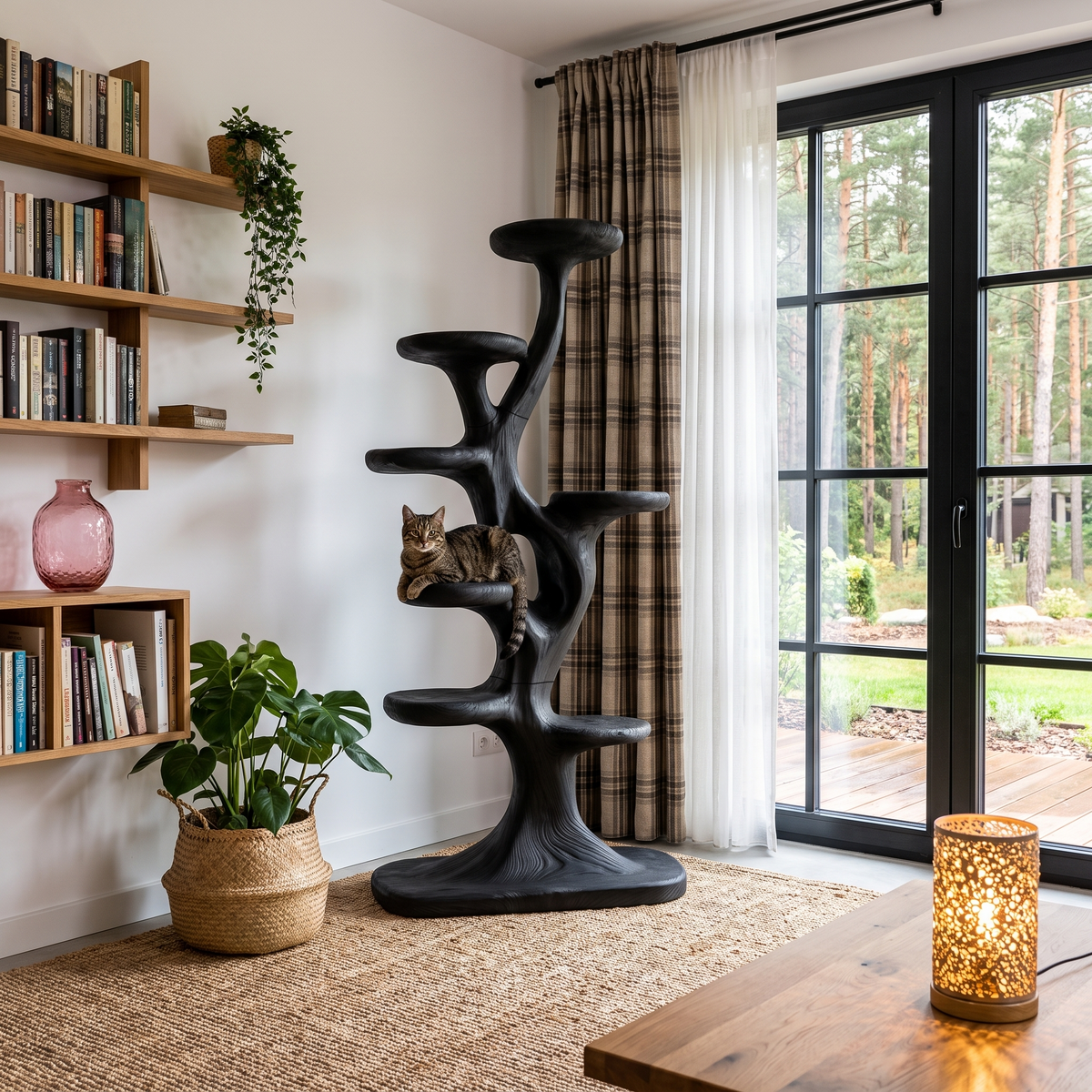 Arbre à chat moderne en forme d'arbre avec plateformes à plusieurs niveaux pour chats d'intérieur SINLHATT017