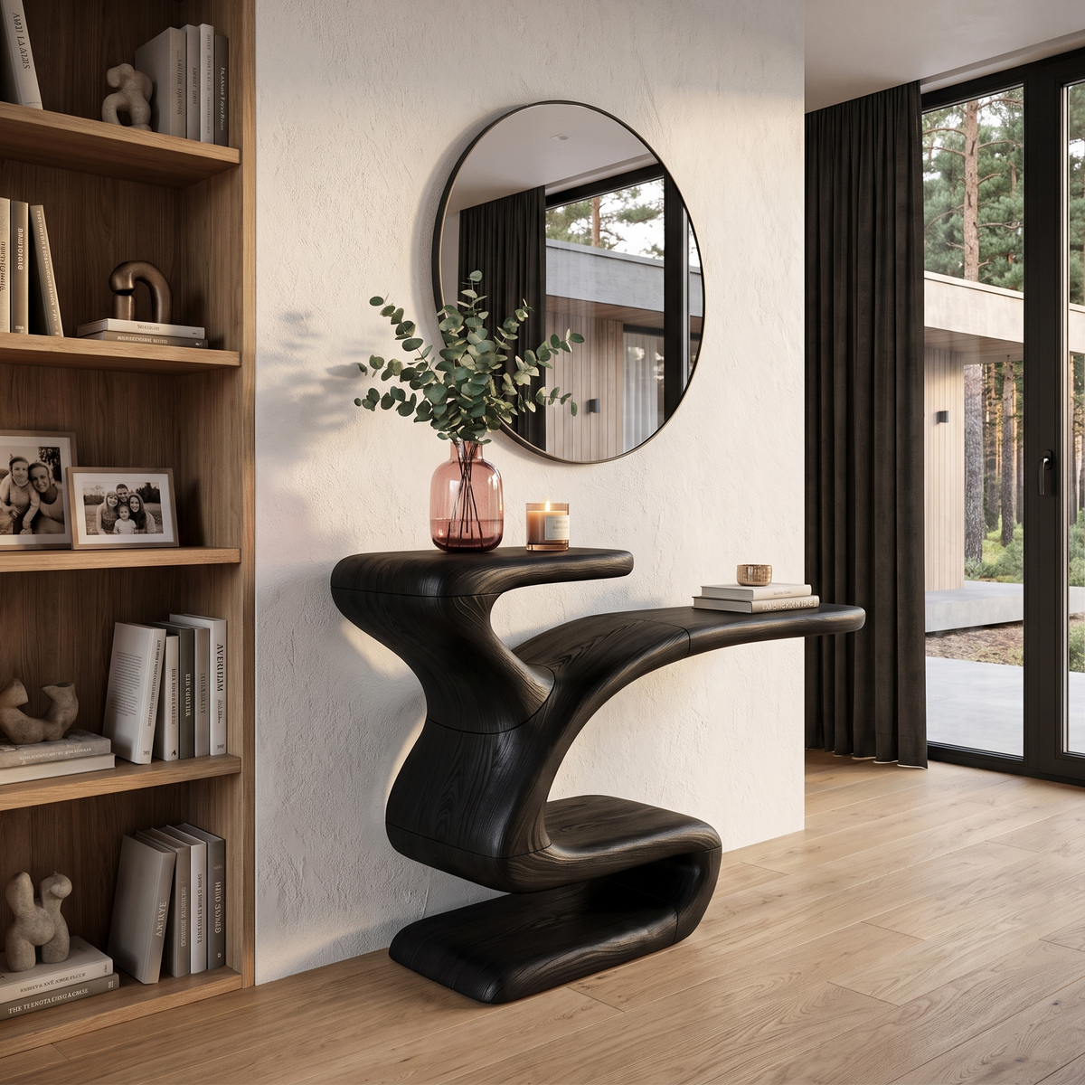 Console sculpturale avec base asymétrique évidée pour entrée SINLHACS694