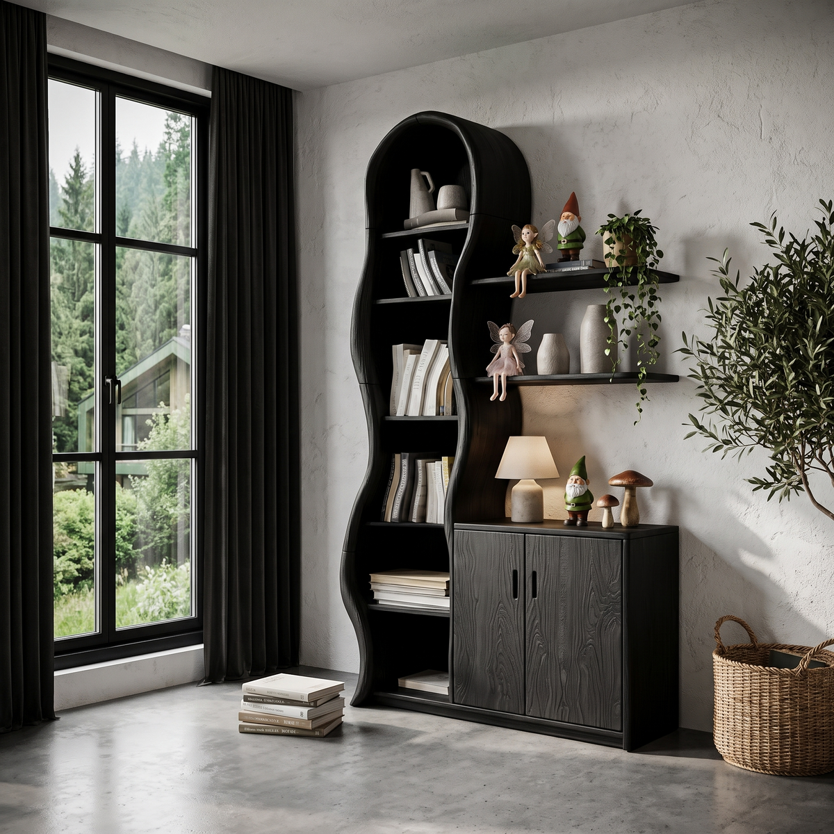 Vitrine contemporaine en bois avec structure en branches sculptées pour salon SINLHASD540