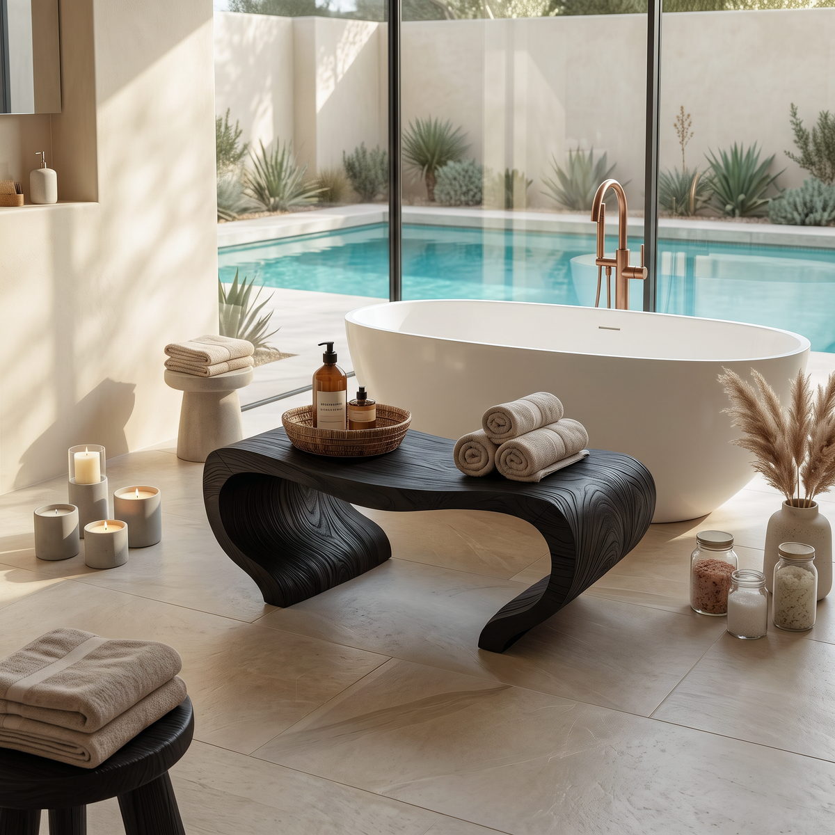 Banc de douche organique moderne pour décoration de spa ou salle de bain SITHTTSB007