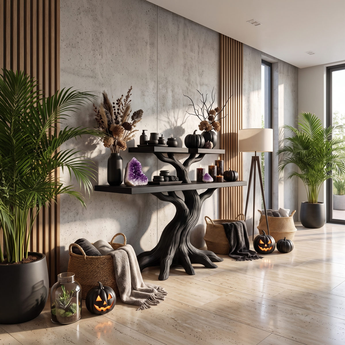 Console minimaliste en forme d'arbre noueux pour décoration d'Halloween vintage SILDTTNCS160