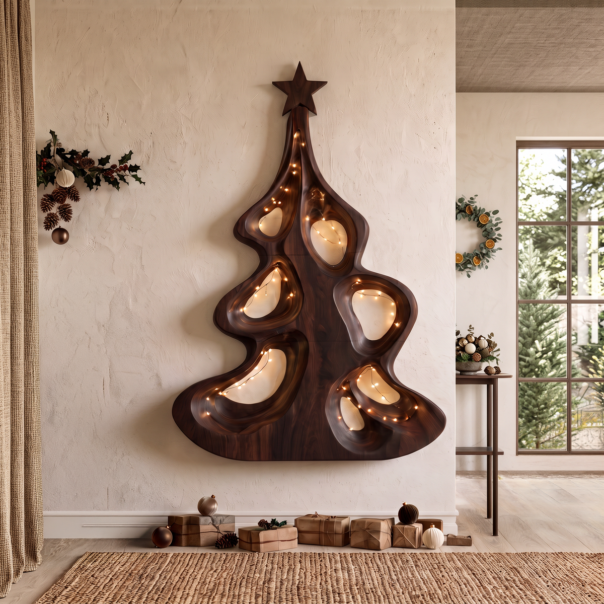 Décoration murale de Noël moderne avec forme d'arbre ajouré artistique pour entrée SINLSAWA151
