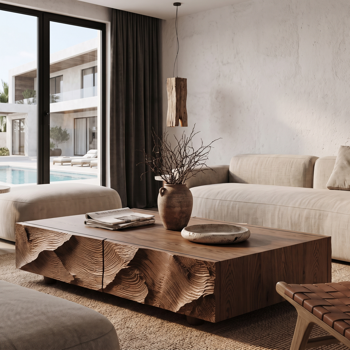 Table basse contemporaine avec façade de tiroir sculptée pour salon SINLHACF424
