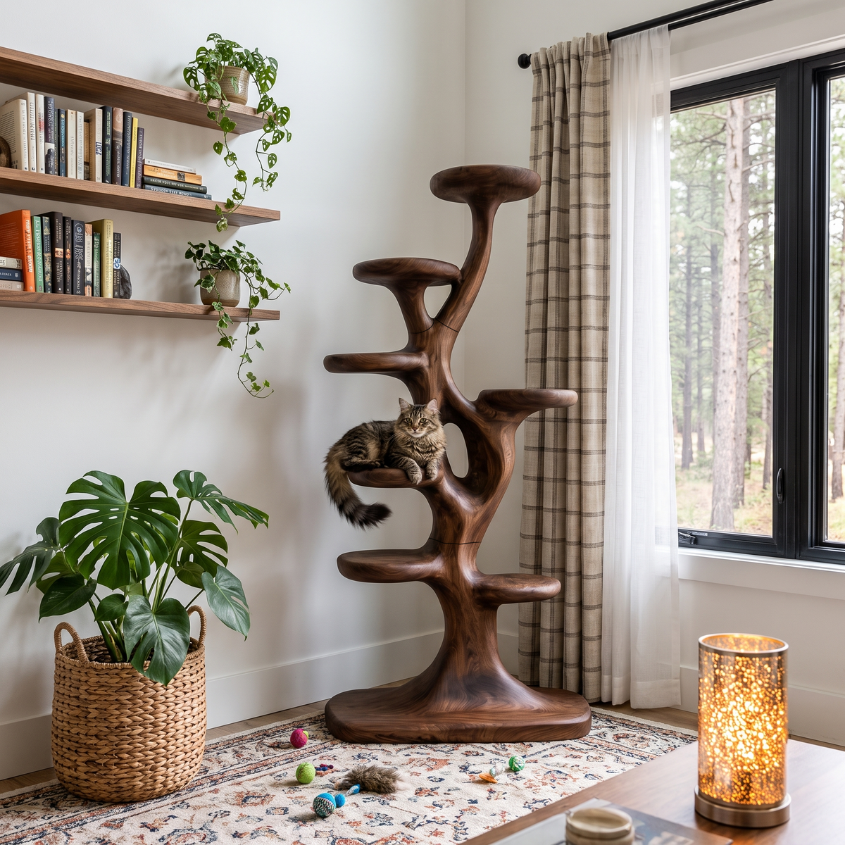Arbre à chat moderne en forme d'arbre avec plateformes à plusieurs niveaux pour chats d'intérieur SINLHATT017