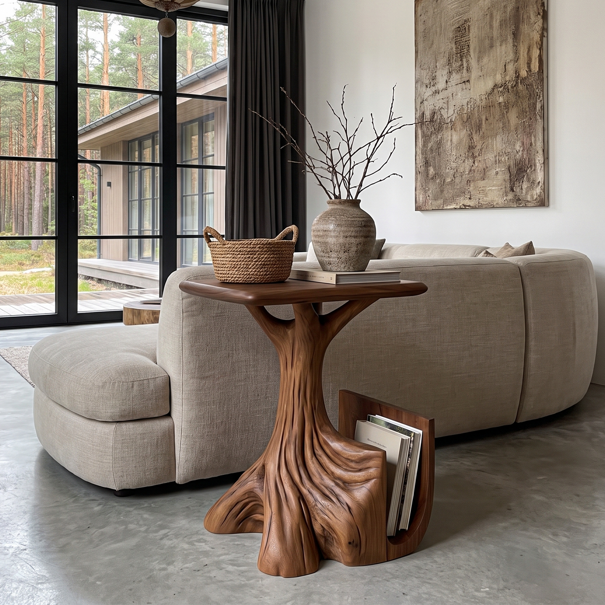 Table d'appoint sculpturale contemporaine avec piètement inspiré d'un arbre pour salon SINLHASTA301