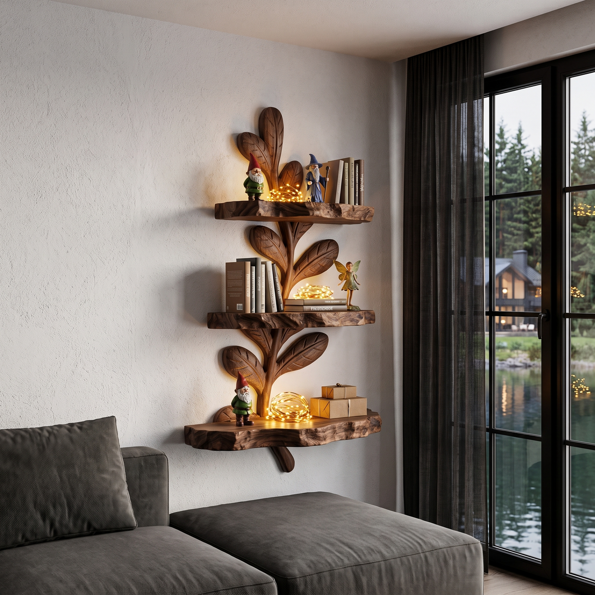 Étagère murale flottante moderne en bois massif faite à la main pour bureau à domicile SINLHAFL065