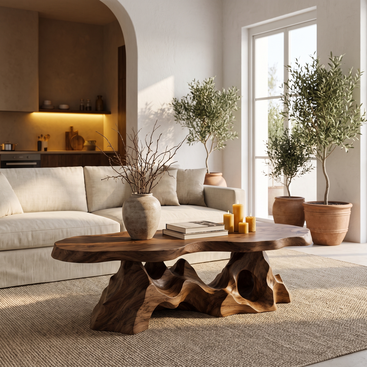Table basse organique avec base en racine d'arbre sculpturale pour salon SINLHACF412