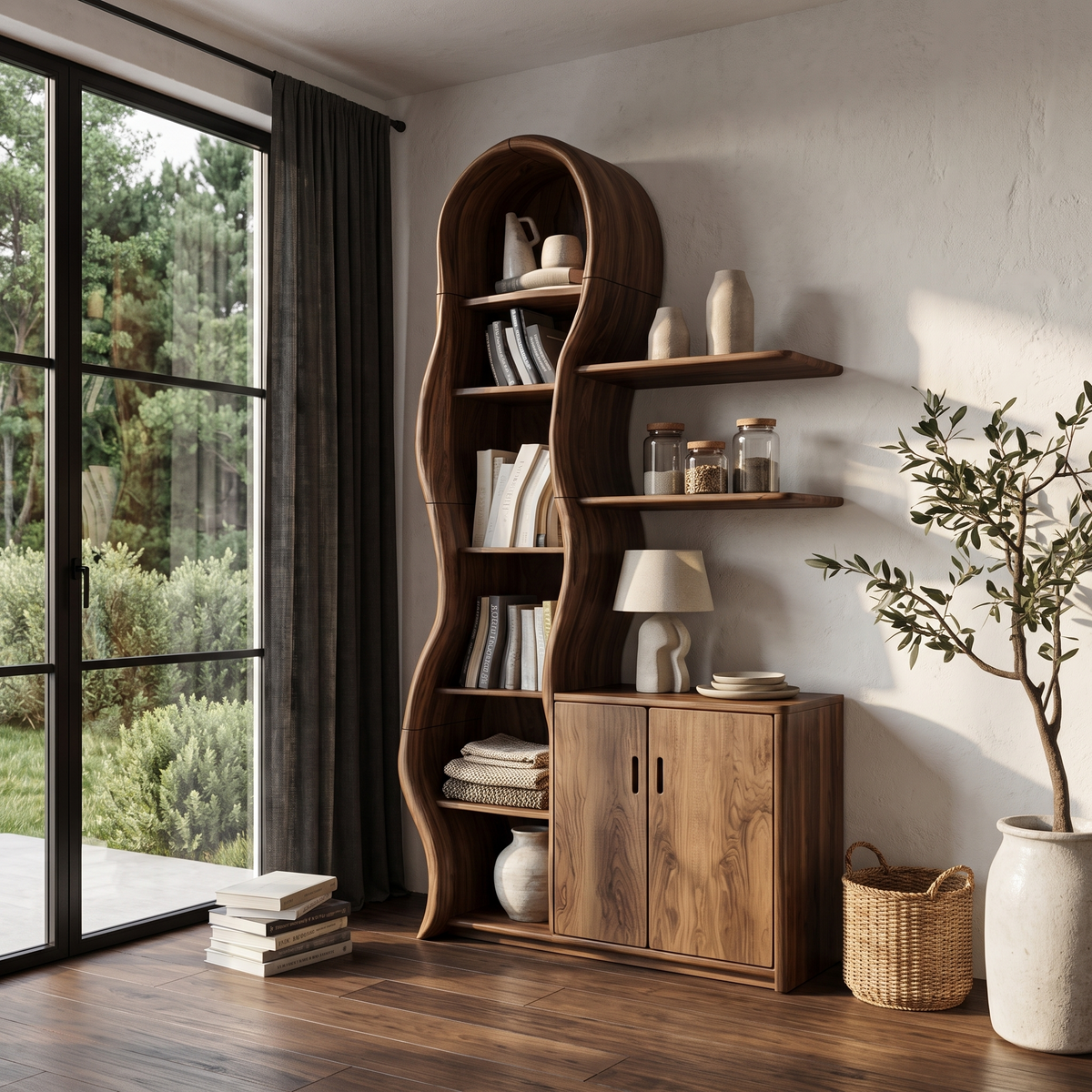 Vitrine contemporaine en bois avec structure en branches sculptées pour salon SINLHASD540