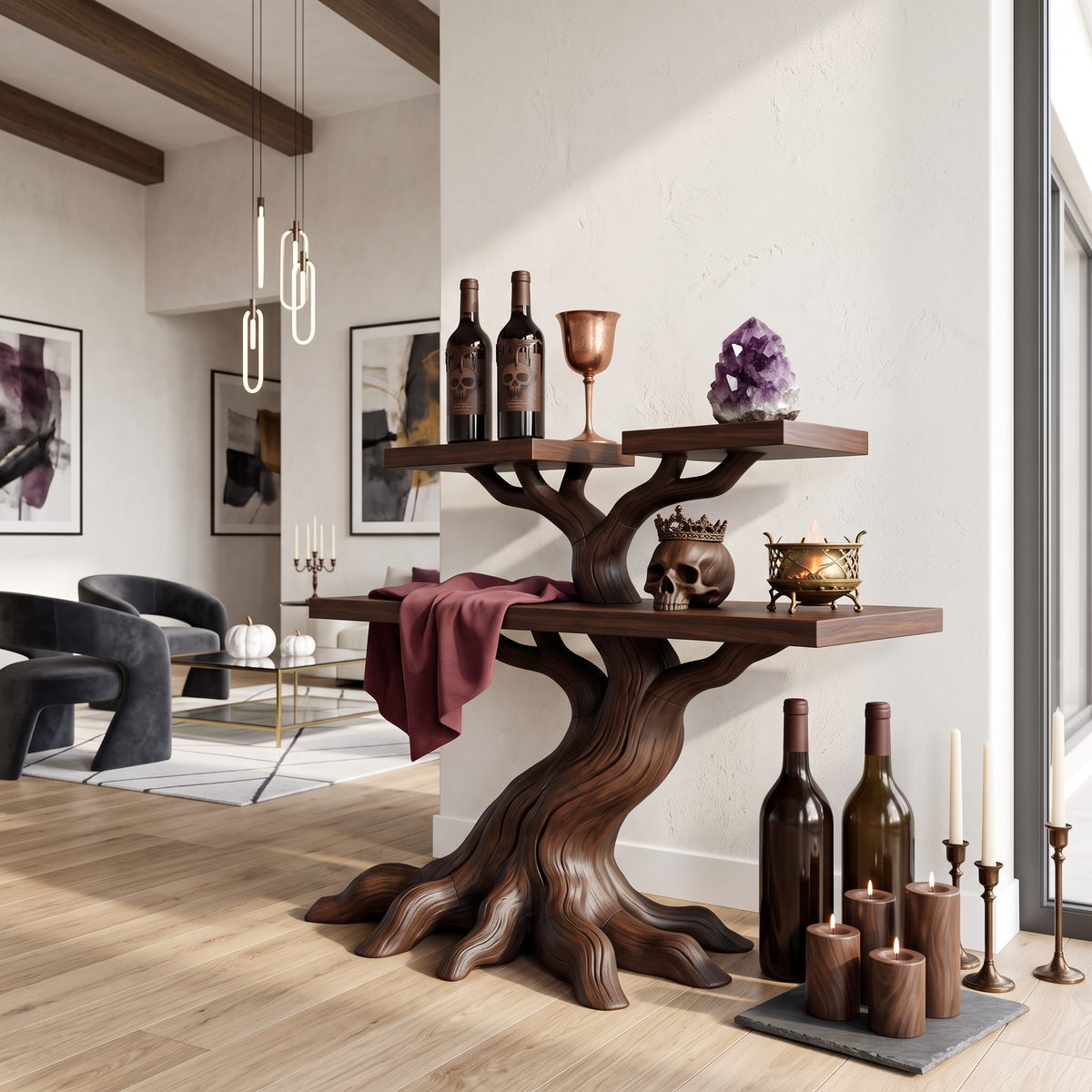 Console minimaliste en forme d'arbre noueux pour décoration d'Halloween vintage SILDTTNCS160