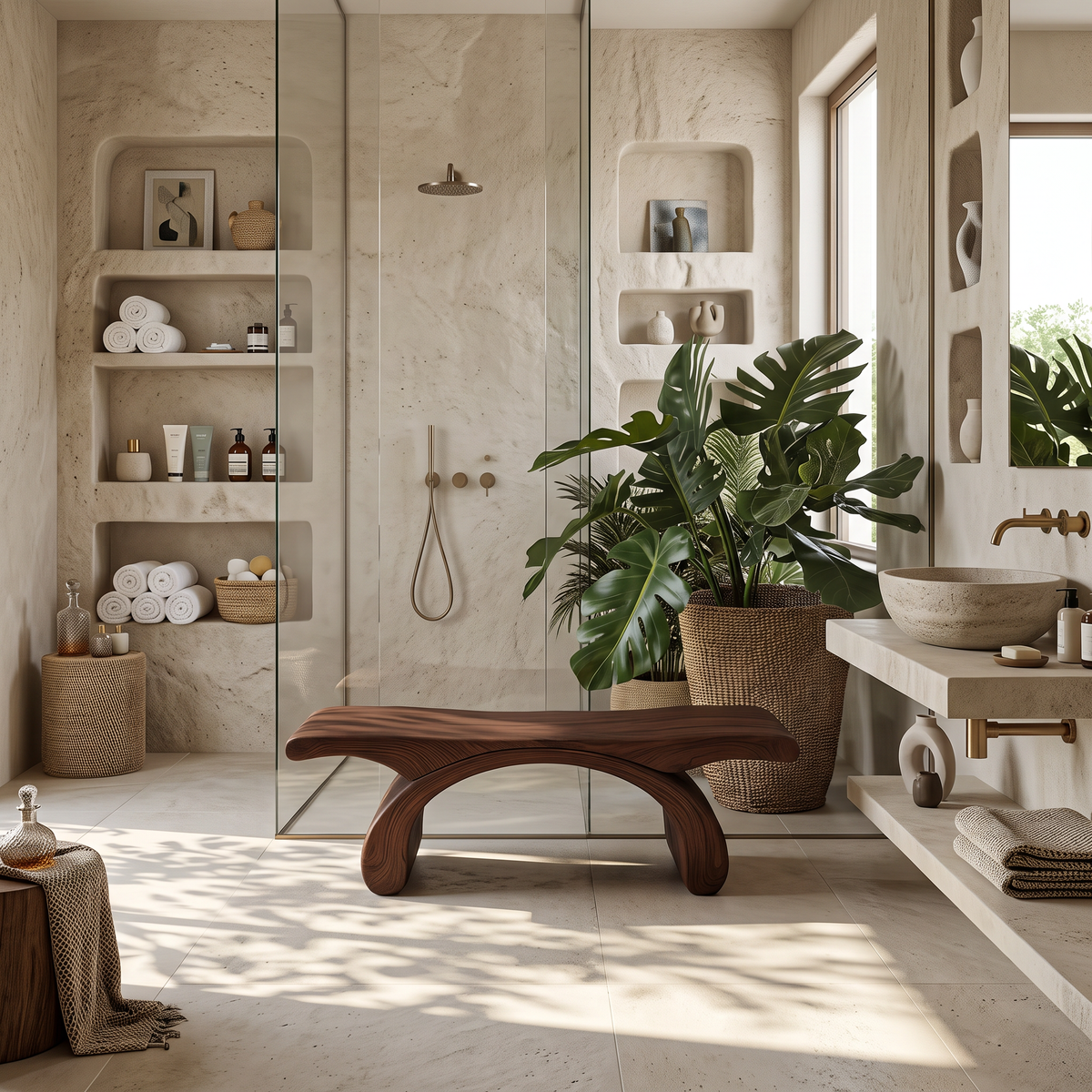 Banc de douche organique moderne pour salle de bain ou spa, mobilier SITHTTSB013