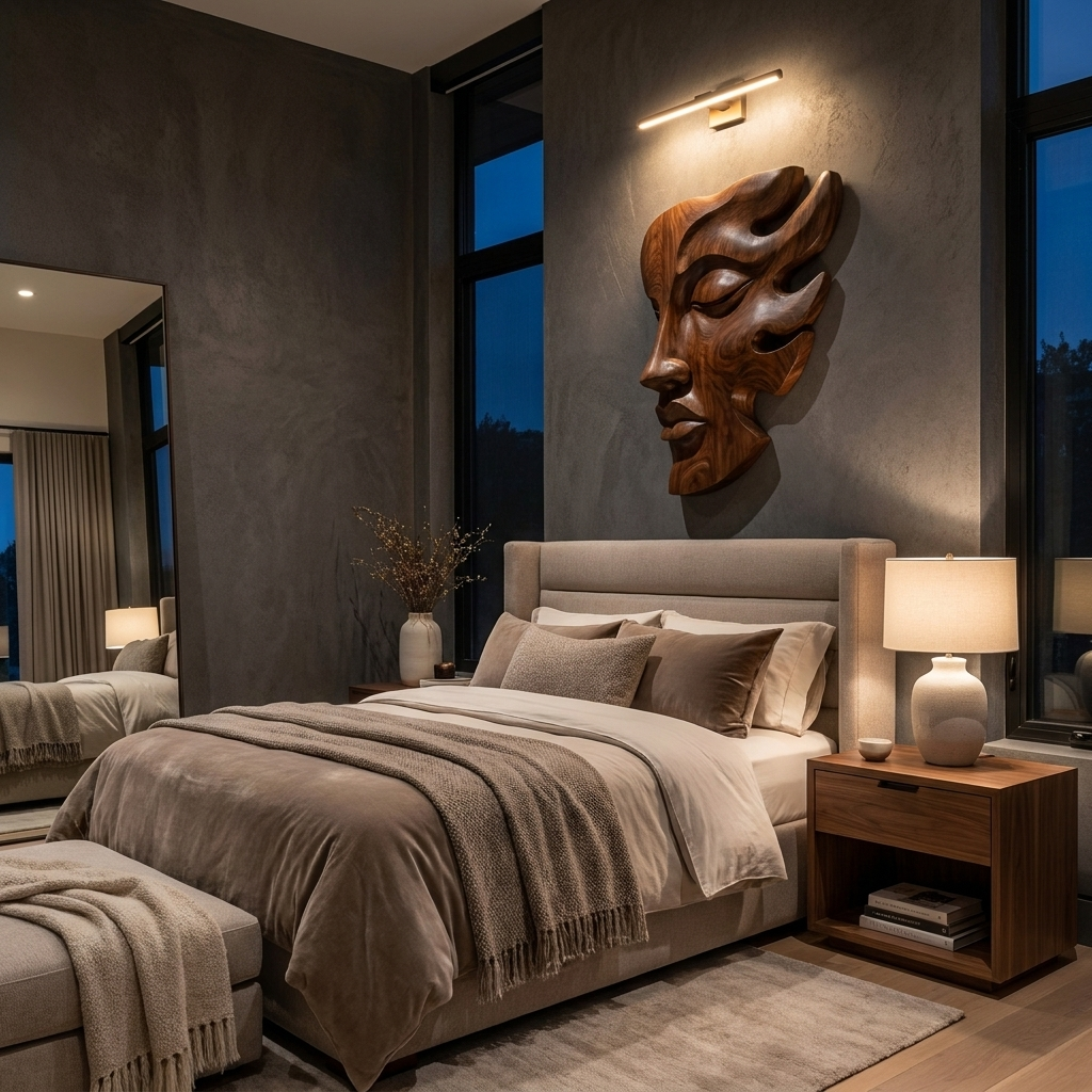 Décoration murale visage en bois sculpté à la main pour intérieur RTTHTTWA150