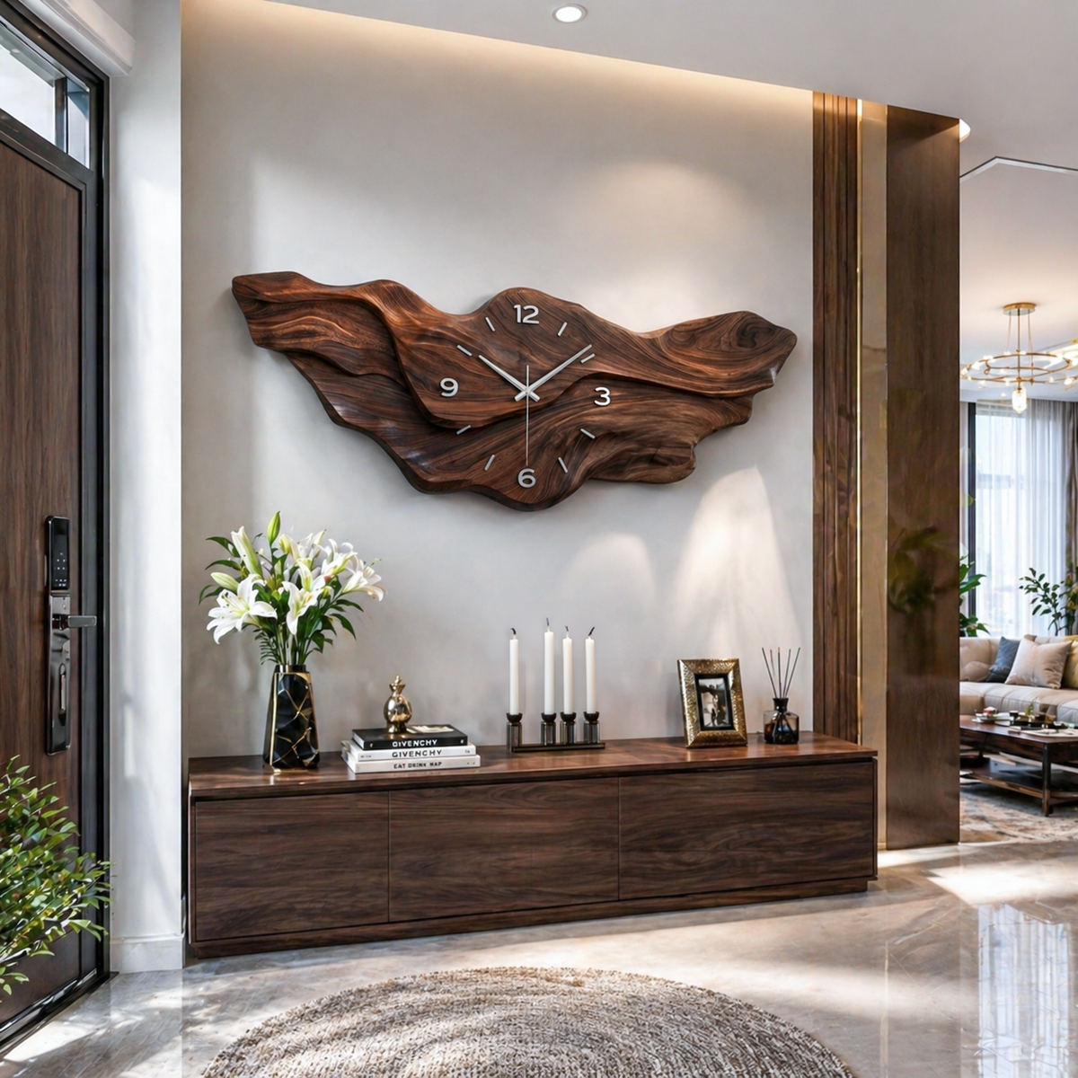 Horloge murale moderne en bois en forme de vague pour décoration de salon RTTHTTWAC028