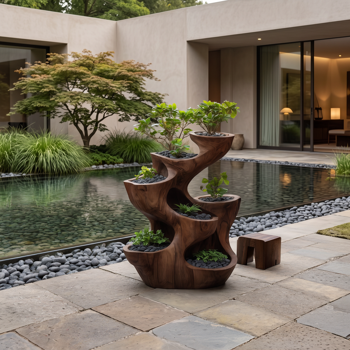 Jardinière organique sculpturale à plusieurs niveaux pour décoration de jardin RTTHTTPT007
