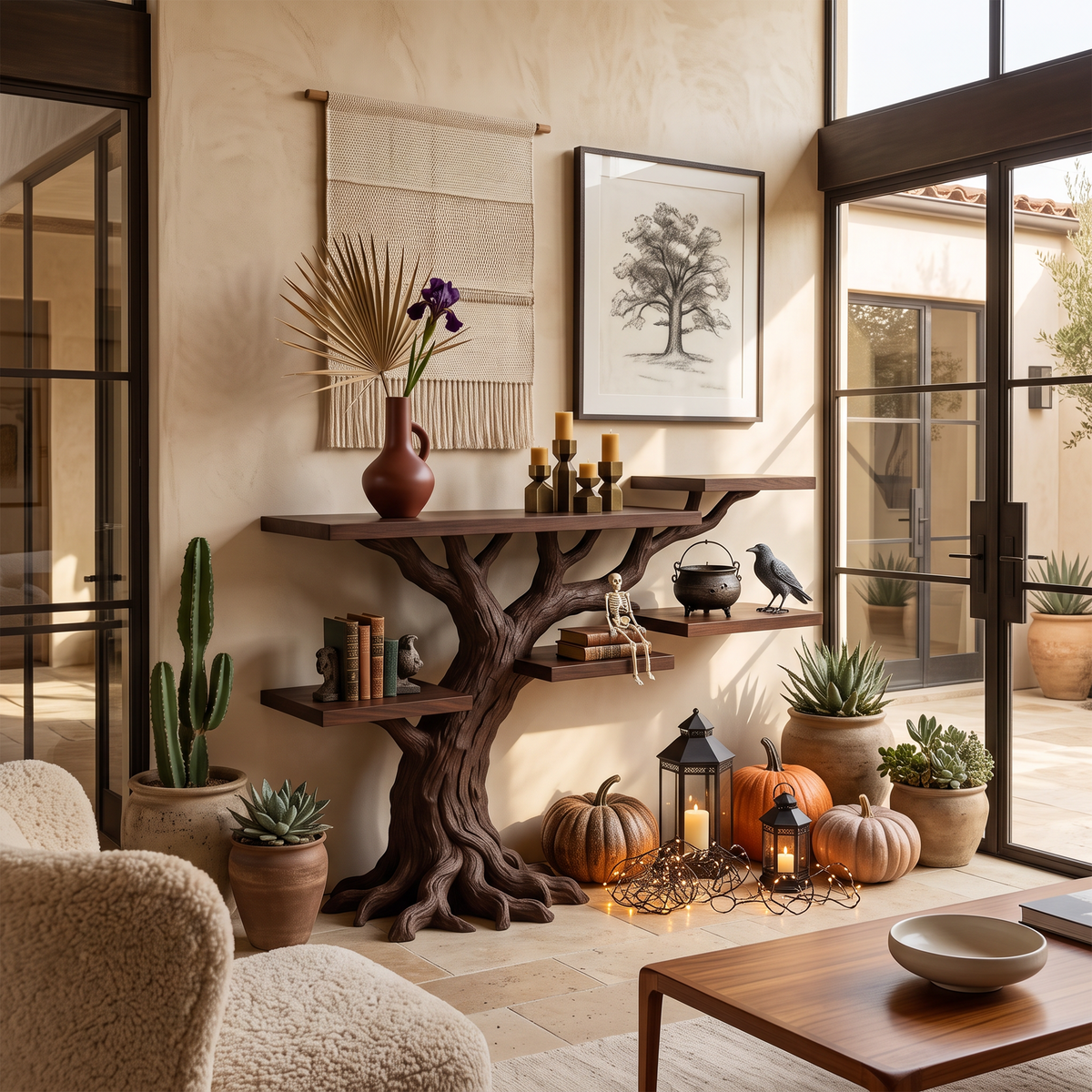 Table d'appoint minimaliste en forme d'arbre torsadé pour une ambiance d'Halloween ensorcelante SILDTTNCS154