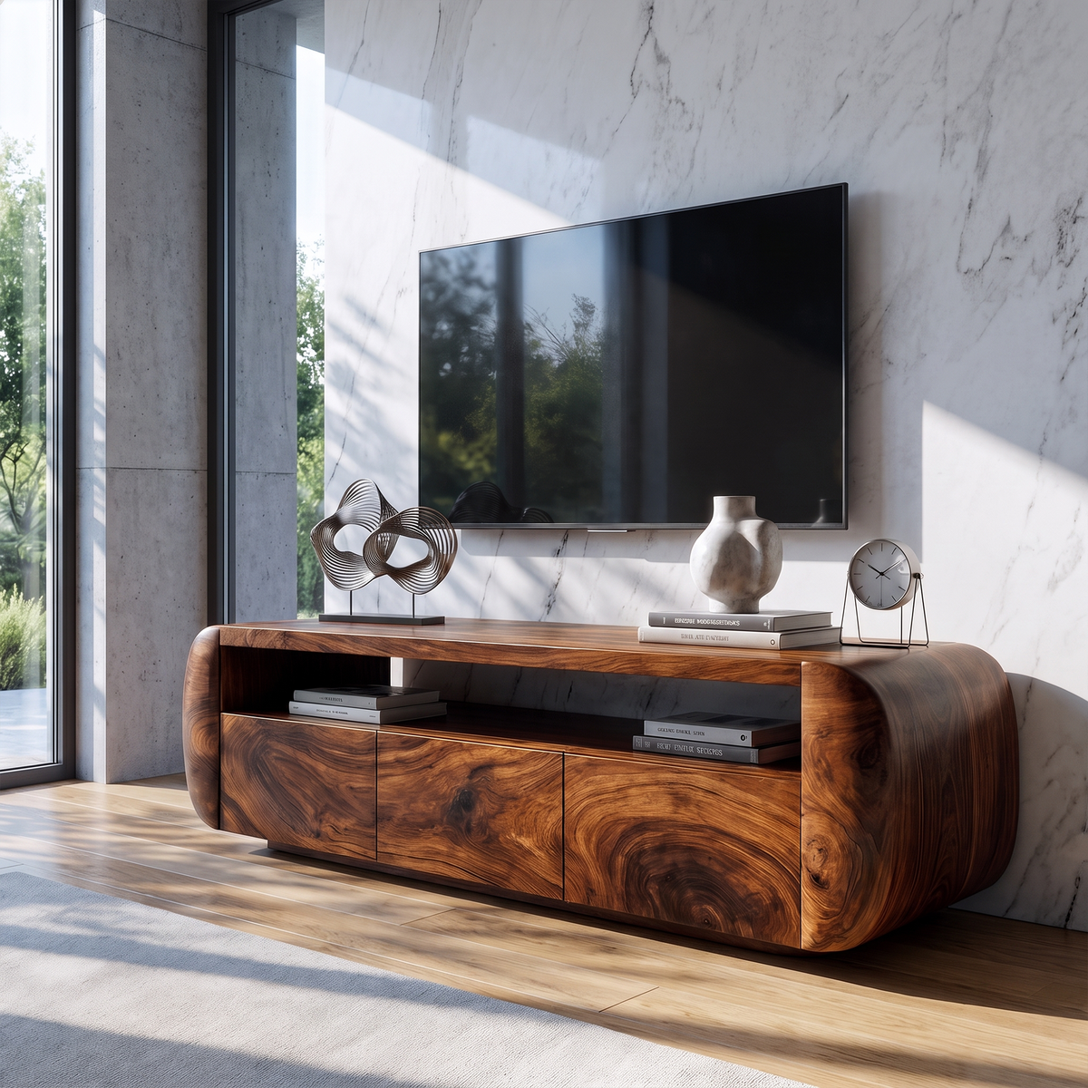 Meuble TV contemporain avec forme en bois sculpturale pour salon et séjour SINLKITVC095