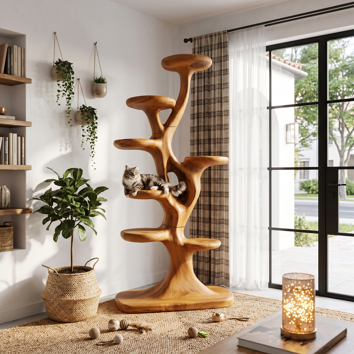 Arbre à chat moderne en forme d'arbre avec plateformes à plusieurs niveaux pour chats d'intérieur SINLHATT017