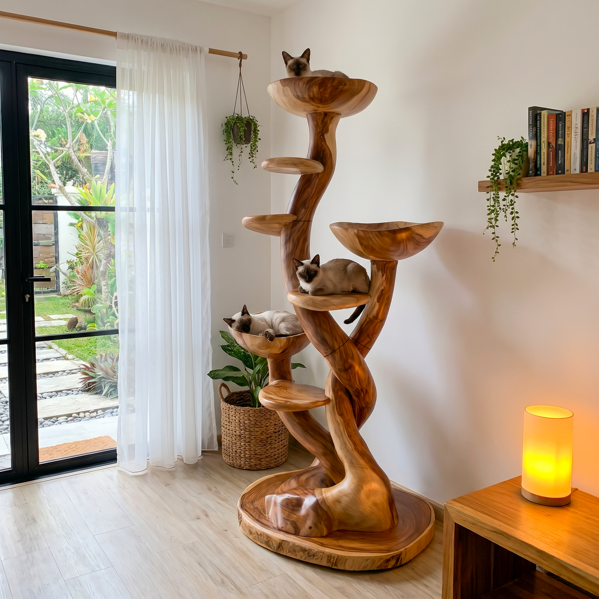 Arbre à chat sculptural organique avec plateformes multiniveaux pour chats d'intérieur SINLHATT018