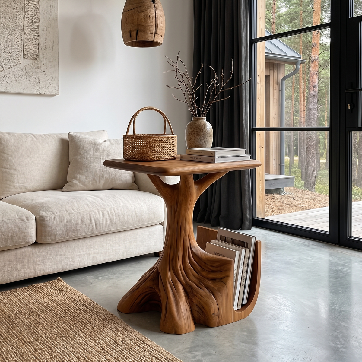 Table d'appoint sculpturale contemporaine avec piètement inspiré d'un arbre pour salon SINLHASTA301