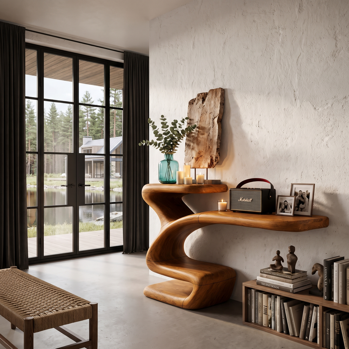 Console sculpturale avec base asymétrique évidée pour entrée SINLHACS694